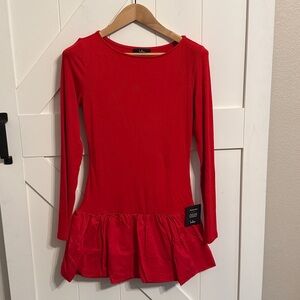 New Lulus Women's Red Dress Ribbed Ruffle Bottom Size Medium Date Night Mini